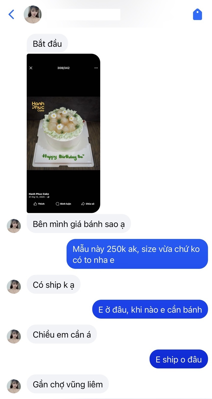Khách lạ chủ động nhắn đặt bánh — tin nhắn thật (2)