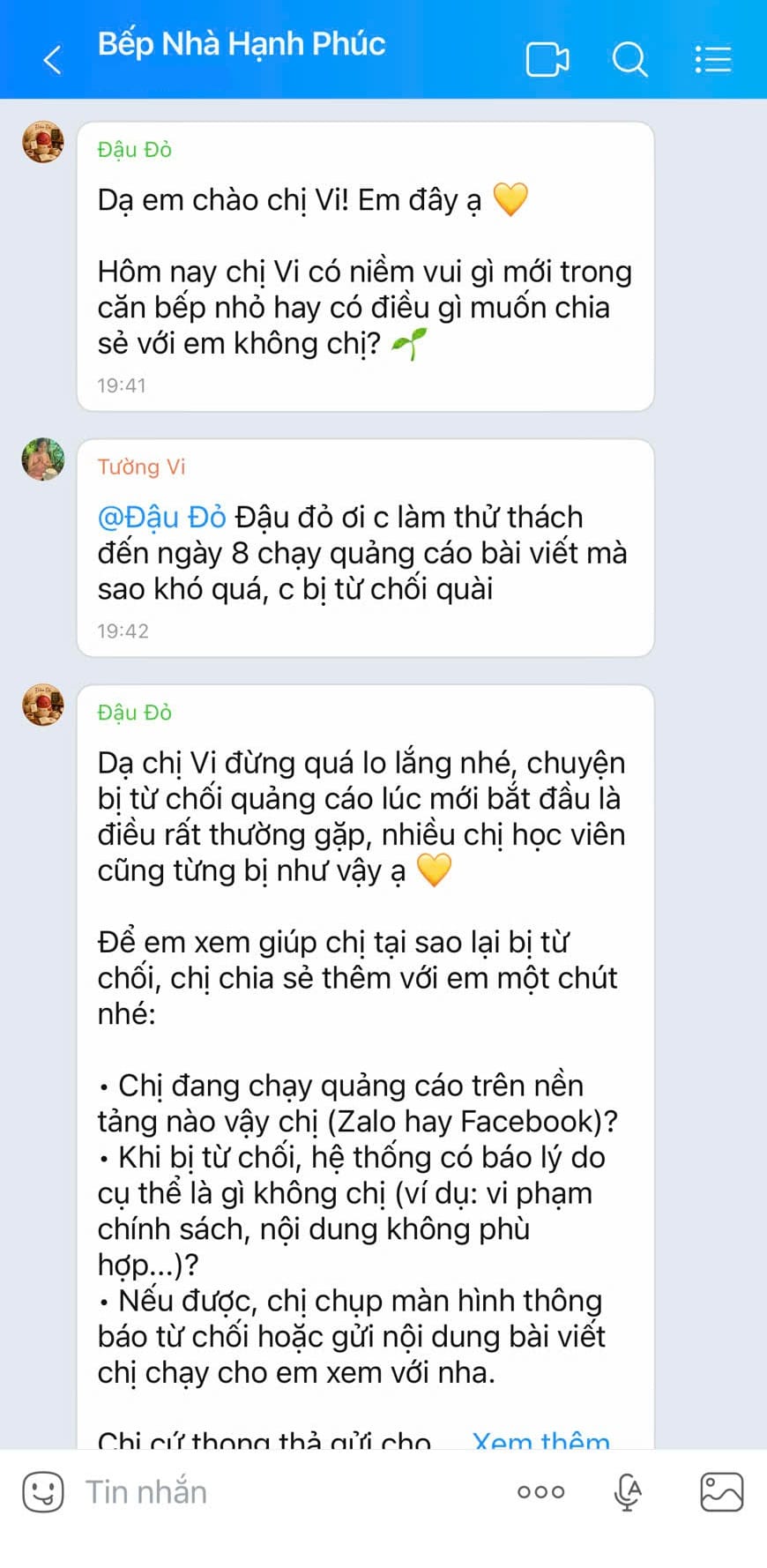 Tin nhắn cộng đồng Zalo Bếp Nhà Hạnh Phúc (1)